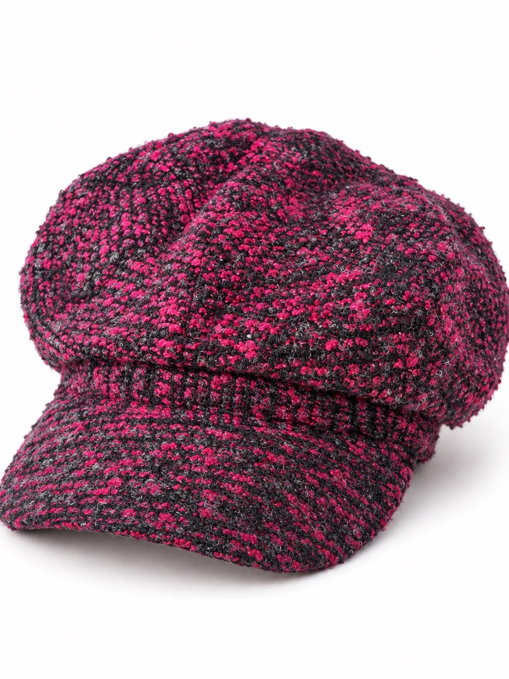 Y2K Pink & Black Tweed Newsboy Cap | Vintage Baker Boy Hat
